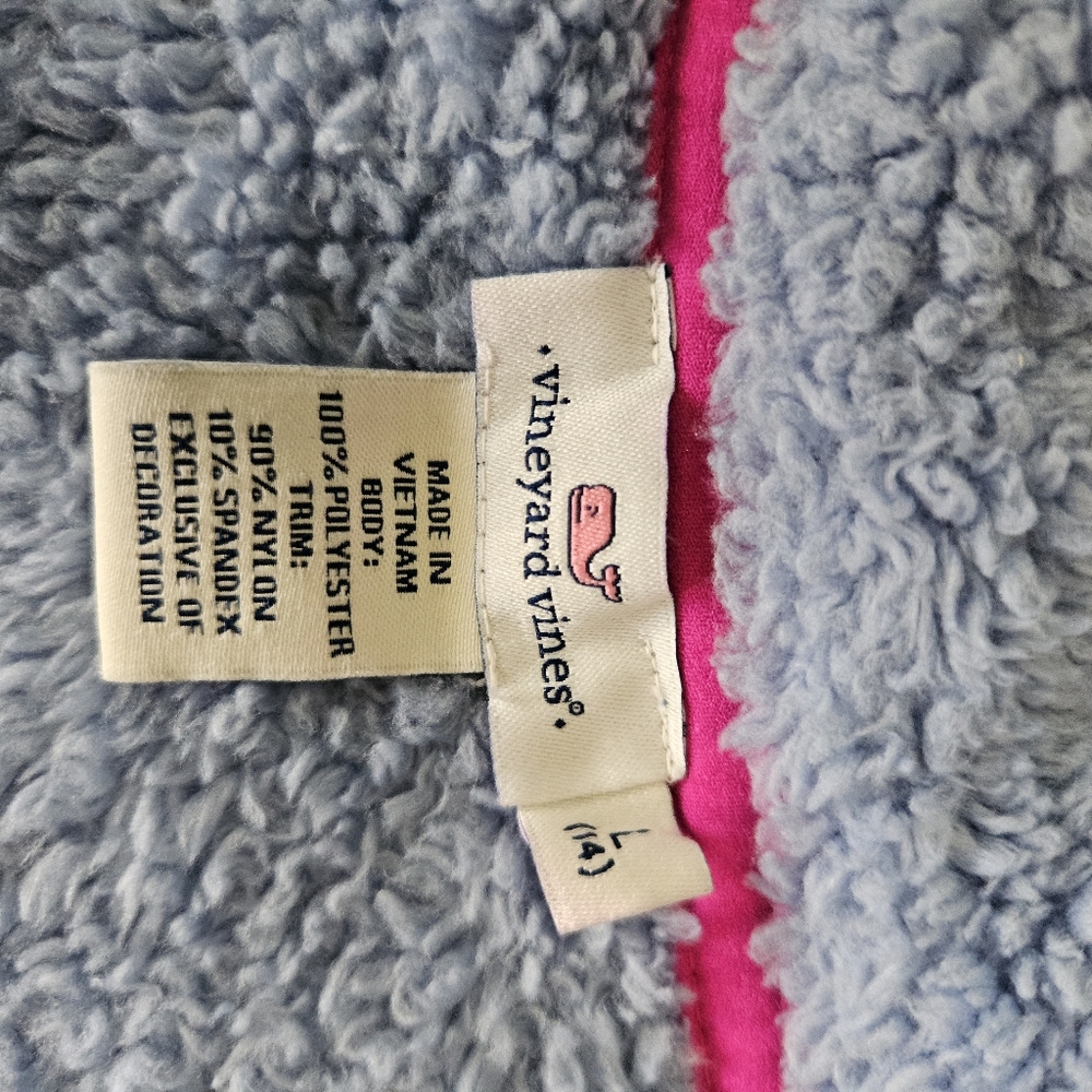 Vineyard Vines Girls fleece jacket zip blue pink L 14